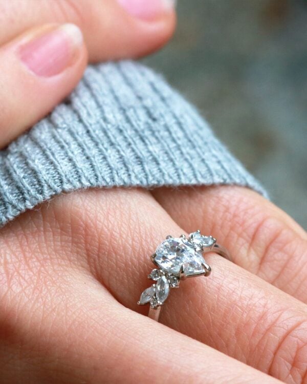 Pear Moissanite Cluster Engagement Ring