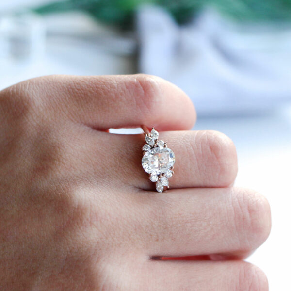 Oval Floral Cluster Moissanite Engagement Ring