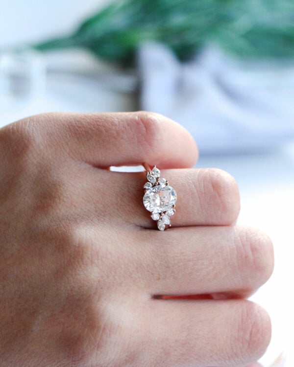 Oval Floral Cluster Moissanite Engagement Ring