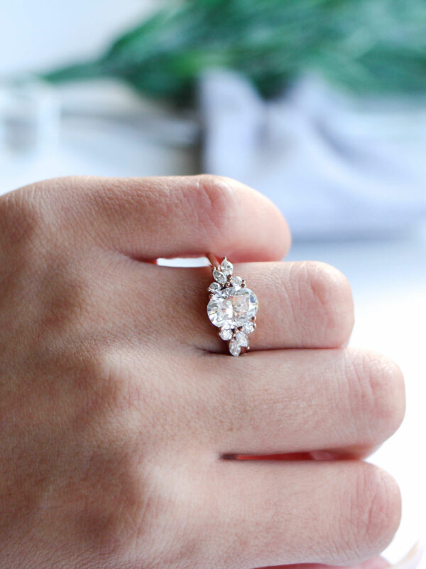 Oval Floral Cluster Moissanite Engagement Ring