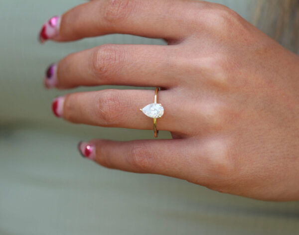 3 Claw Pear Moissanite Solitaire Engagement Ring