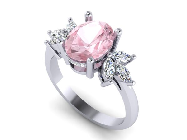 Oval Floral Morganite Cluster Engagement Ring White Gold