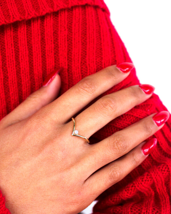 Yellow Gold Chevron Moissanite Ring