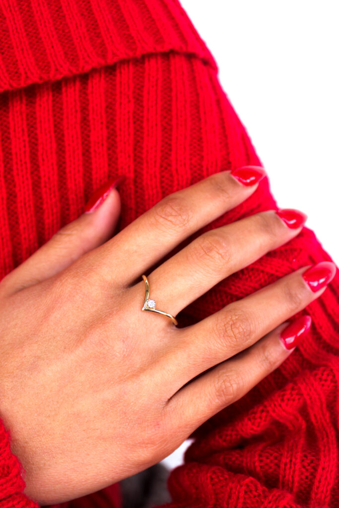 Gold Chevron Moissanite Ring