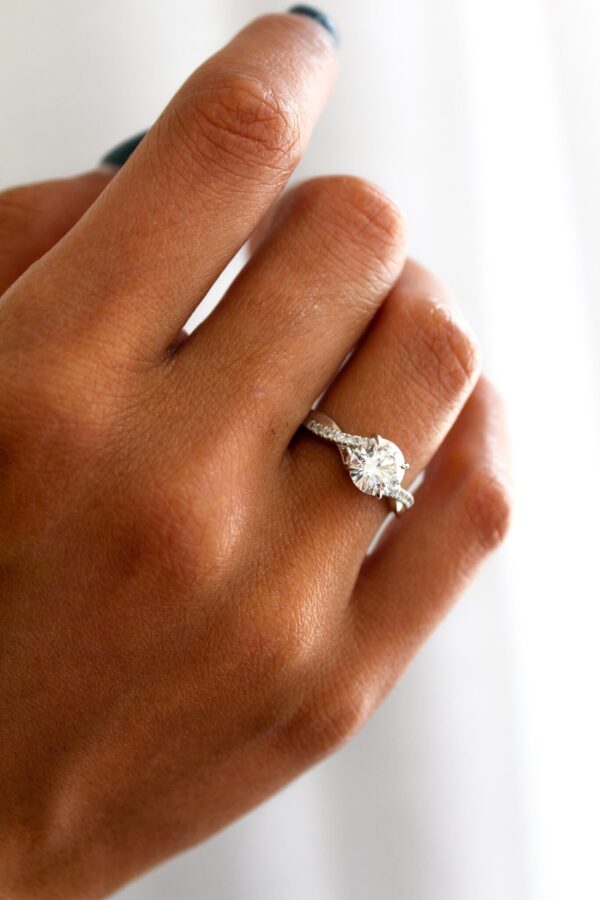 Ora - Round Diamond Crossover Pavé Engagement Ring