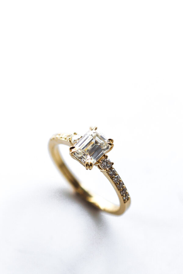 Moissanite Emerald Pavé Trilogy Engagement Ring South Africa 2