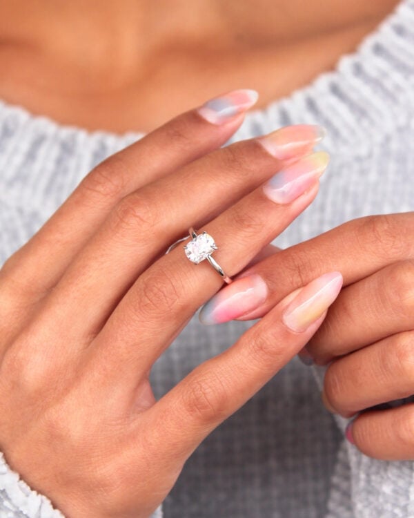 Elongated Cushion Moissanite Solitaire Engagement Ring