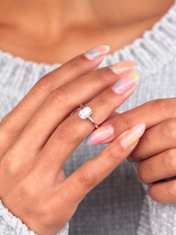 Elongated Cushion Moissanite Solitaire Engagement Ring