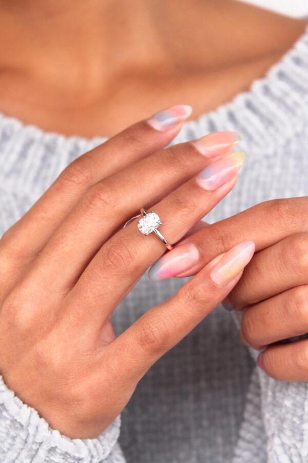 Elongated Cushion Moissanite Solitaire Engagement Ring