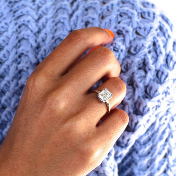 Emerald Moissanite Bezel Engagement Ring