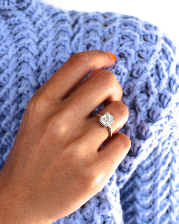 Emerald Moissanite Bezel Engagement Ring