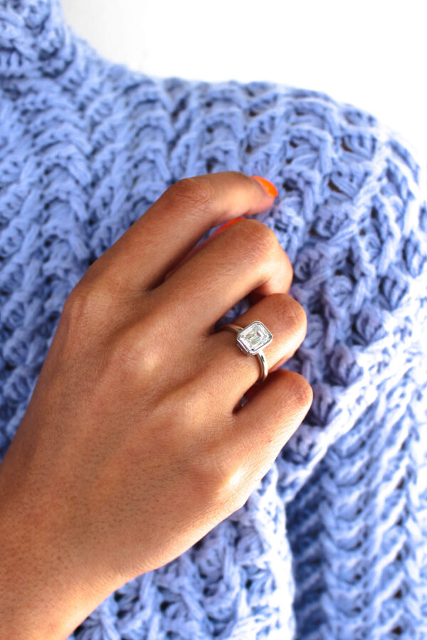 Emerald Moissanite Bezel Engagement Ring