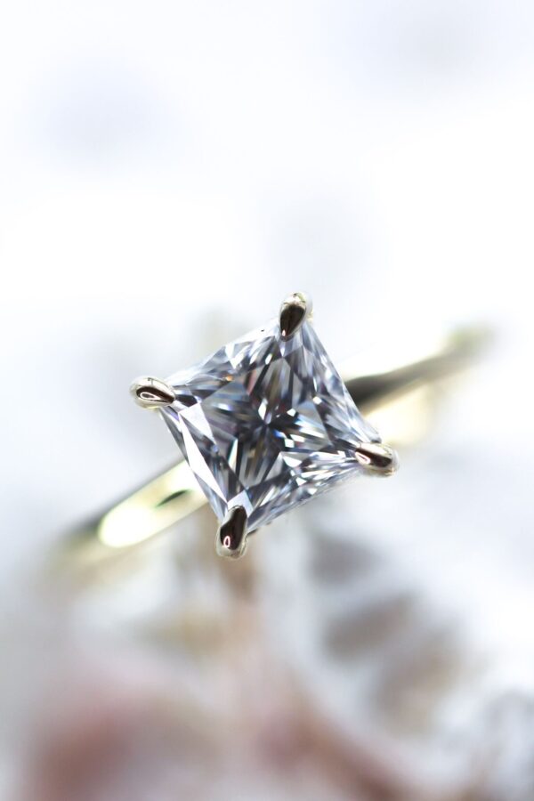 Princess Solitaire Hidden Halo Engagement Ring Yellow Gold