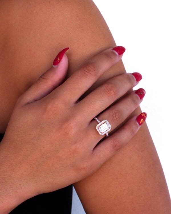 Emerald Cut Moissanite Halo Ring