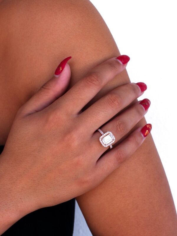 Emerald Cut Moissanite Halo Ring