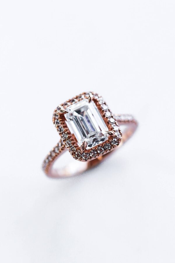 Emerald Cut Moissanite Halo Ring - Image 4
