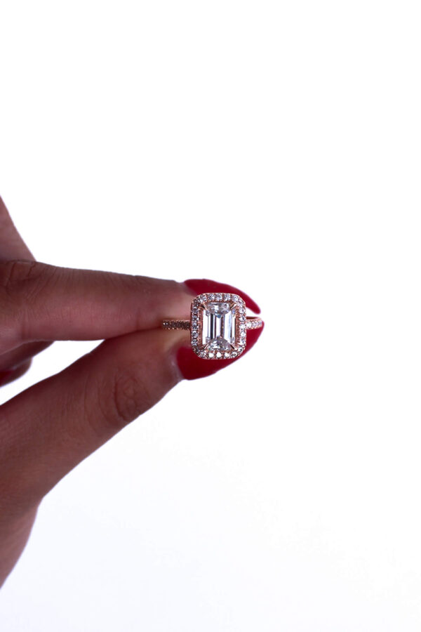 Emerald Cut Moissanite Halo Ring - Image 2