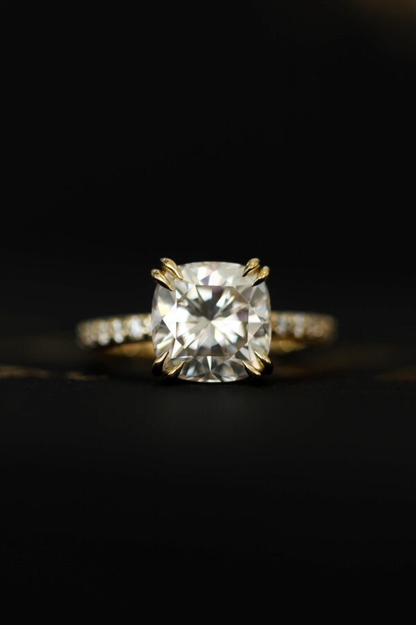 Double Claw Cushion Pavé Engagement Ring White Gold