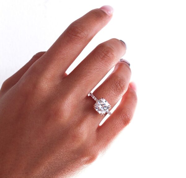 Double Claw Cushion Pavé Engagement Ring