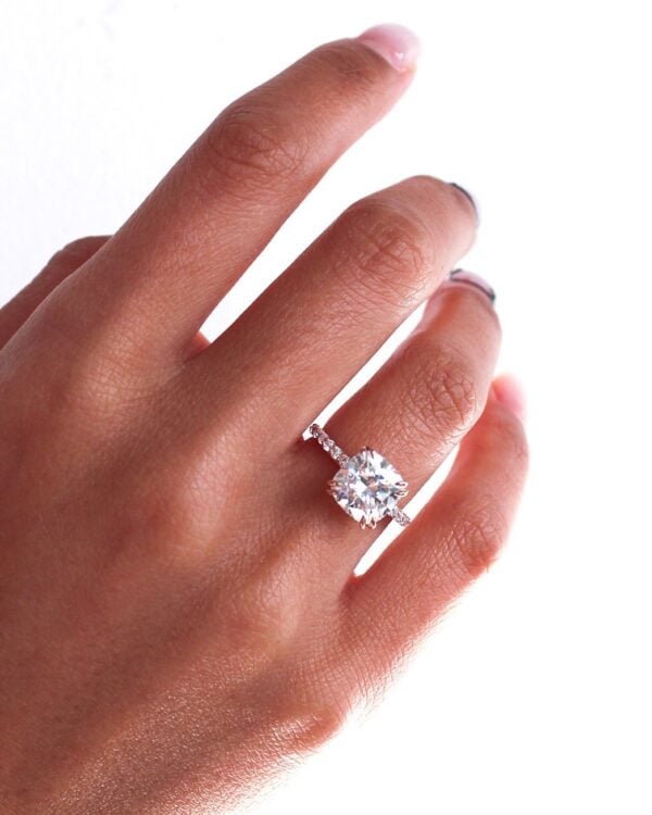 Double Claw Cushion Pavé Engagement Ring
