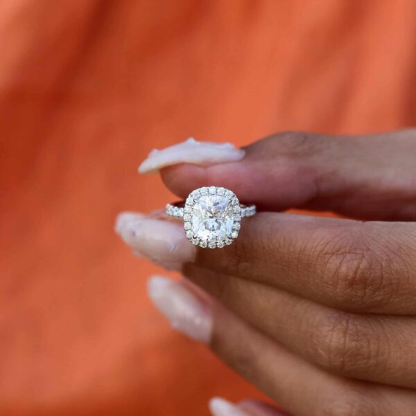 Classic Cushion Halo Pavé Moissanite Engagement Ring
