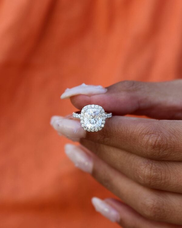 Classic Cushion Halo Pavé Moissanite Engagement Ring