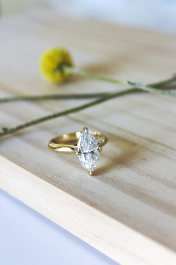 Classic Marquise Moissanite Solitaire Engagement Ring Yellow Gold