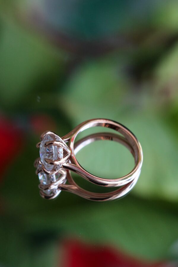 6-Claw Round Hidden Halo Engagement Ring Rose Gold
