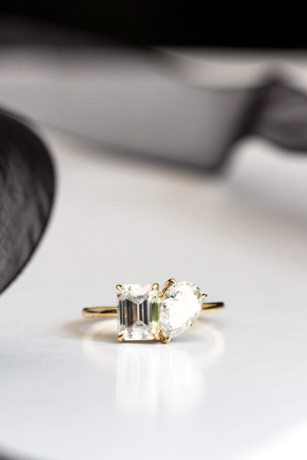 Toi et Moi Emerald And Pear Moissanite Engagement Ring South Africa 1