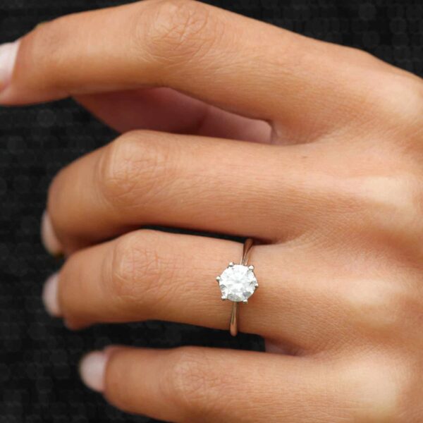 Round Floral Moissanite Solitaire Engagement Ring