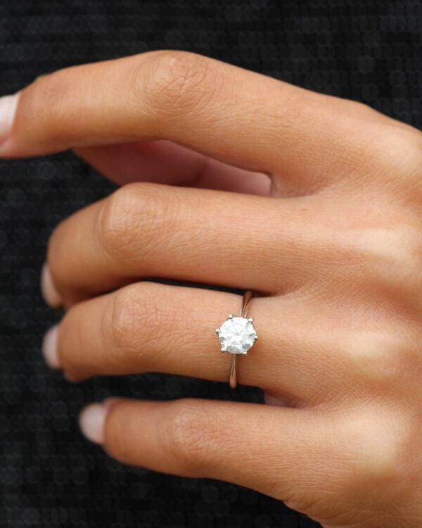 Round Floral Moissanite Solitaire Engagement Ring