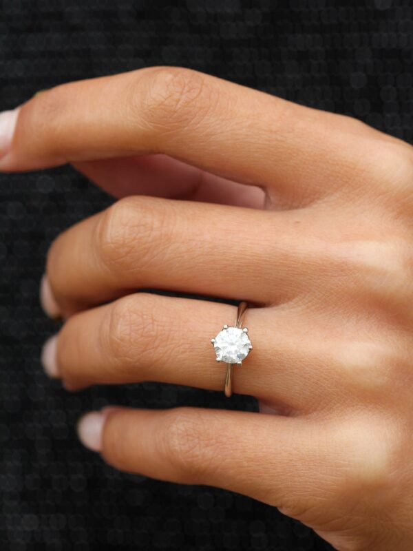 Round Floral Moissanite Solitaire Engagement Ring