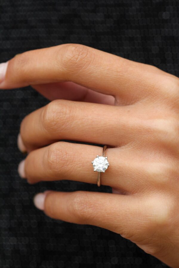 Round Floral Moissanite Solitaire Engagement Ring