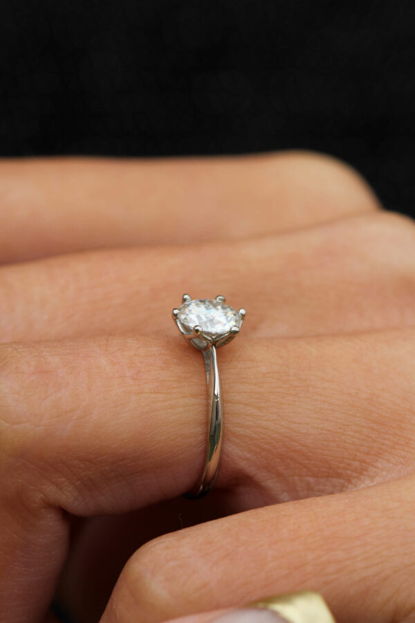 Round Floral Moissanite Solitaire Engagement Ring White Gold