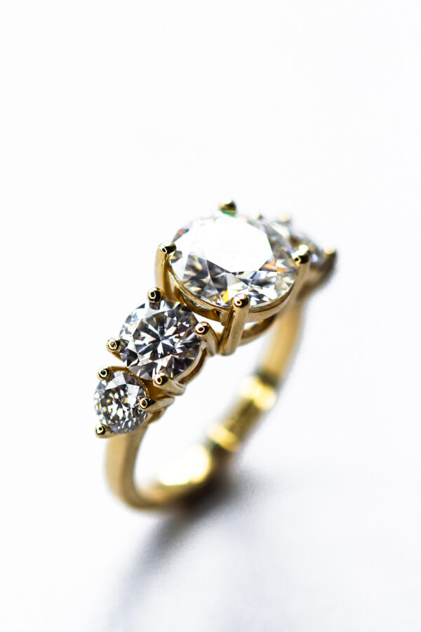5 Stone Round Moissanite Engagement Ring Yellow Gold