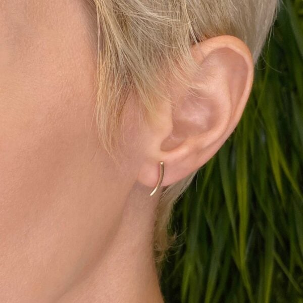 Curved Bar Gold Earrings - Image 2