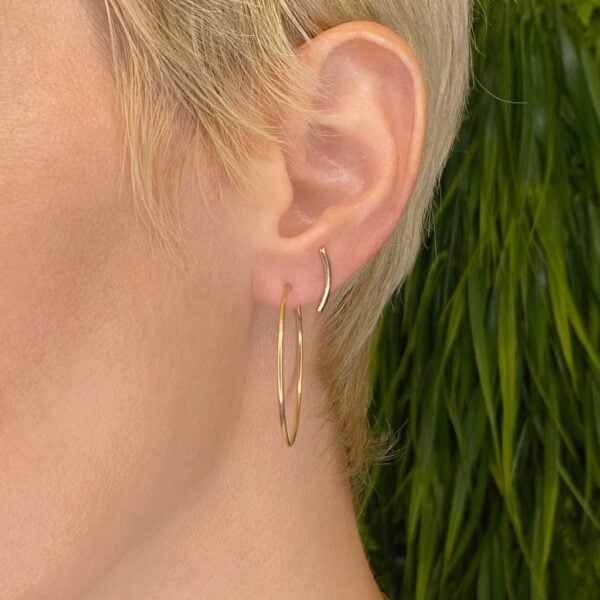 Curved Bar Gold Earrings - Image 3