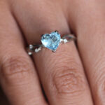Aquamarine Twig Heart Solitaire Engagement Ring
