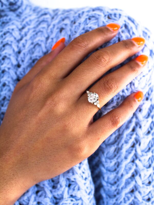 Marquise Moissanite Cluster Engagement Ring,