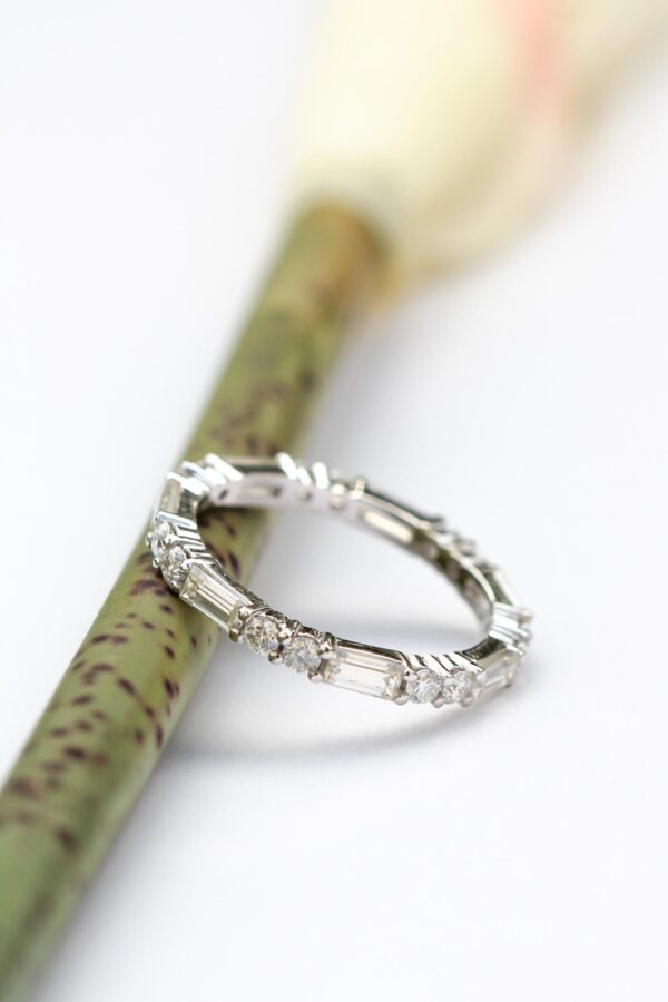 Platinum Baguette & Double Round Moissanite Eternity Band