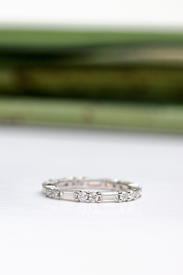 Platinum Baguette & Double Round Moissanite Eternity Band - Image 3