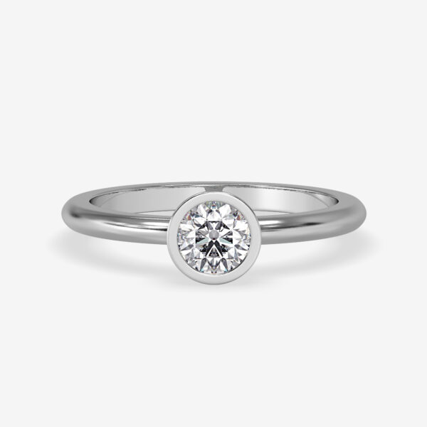 Round Bezel Moissanite Engagement Ring White Gold