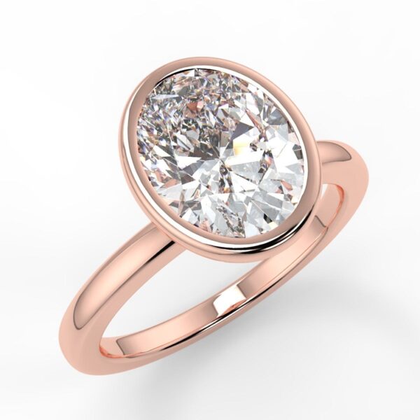 Oval Bezel Encrusted Floral Moissanite Engagement Ring - Image 4