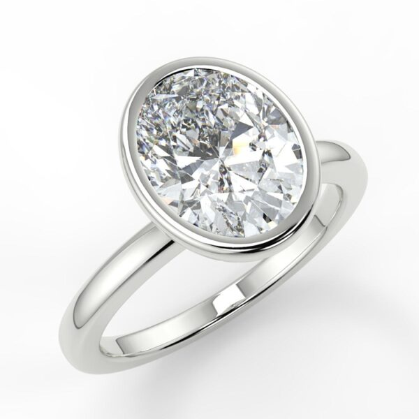 Oval Bezel Encrusted Floral Moissanite Engagement Ring - Image 3