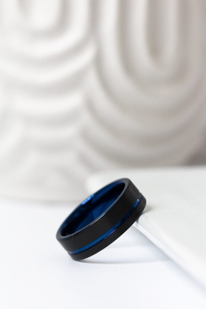 Black Blue Brushed Tungsten Ring - 8mm