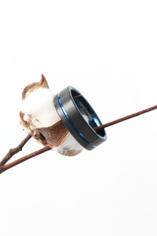 Black Blue Brushed Tungsten Ring - 8mm - Image 2