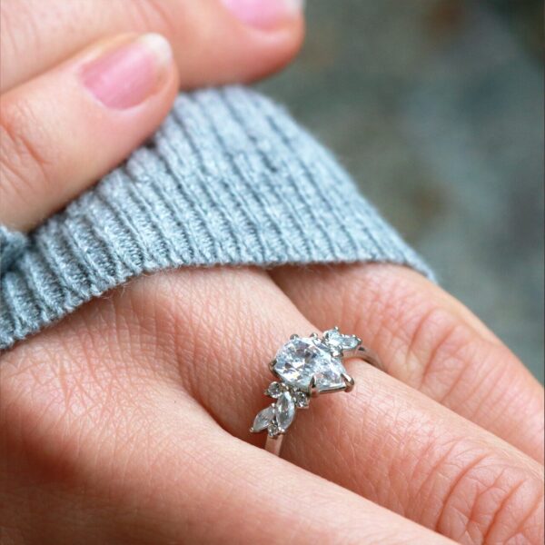 Pear Moissanite Cluster Engagement Ring - Image 5