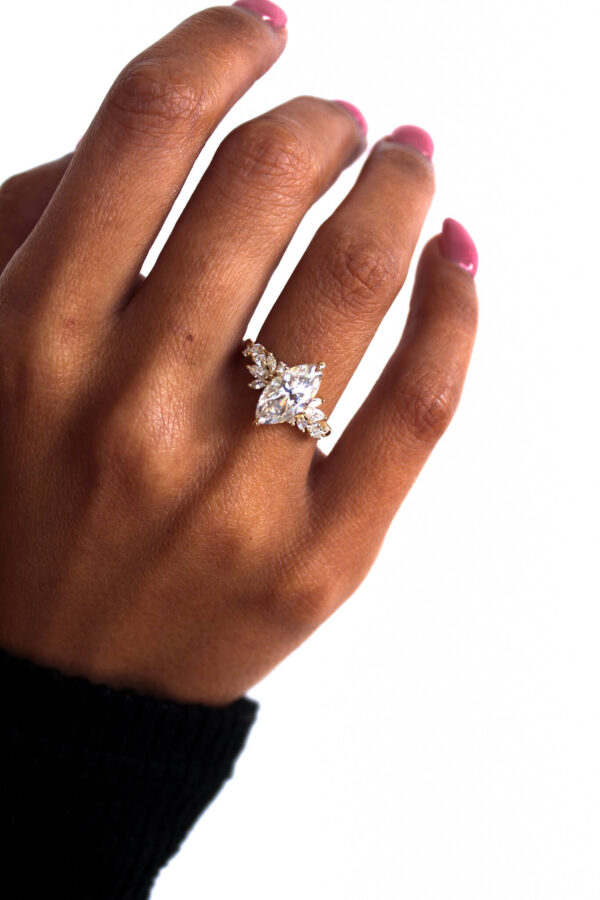 Marquise Moissanite Cluster Engagement Ring