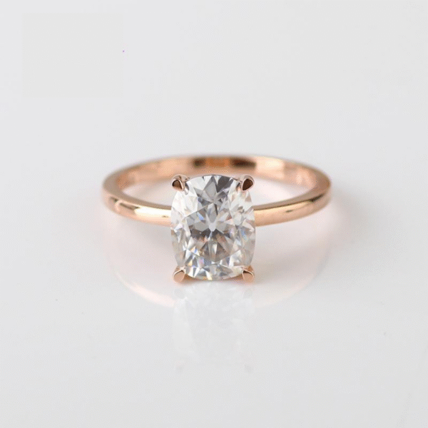Elongated Cushion Moissanite Solitaire Engagement Ring Rose Gold