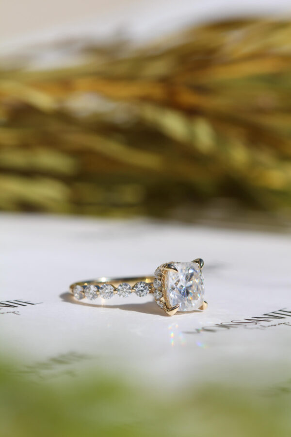 Cushion Hidden Halo Moissanite Engagement Ring - Image 5